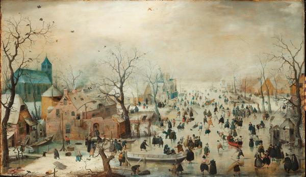Hendrick Avercamp: Winterlandschaft mit Schlittschuhläufern (um 1608)